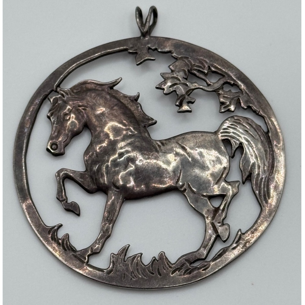Vintage J Melling Sterling Silver Horse Pendant Equestrian 1970s Artisan Signed